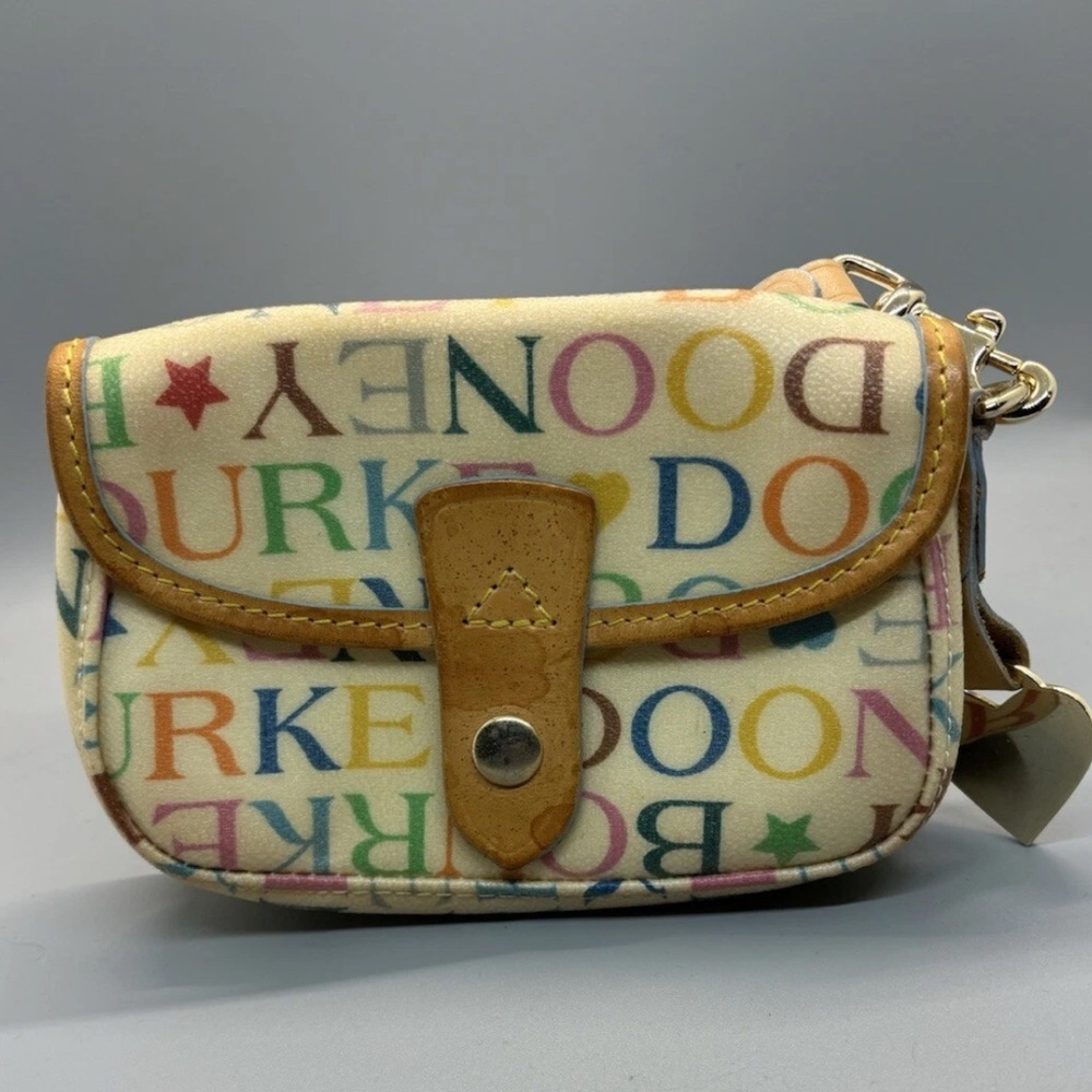 DOONEY & BOURKE Y2K MULTI-COLOR MONOGRAM PATENT LEATHER WRISTLET CLUTCH VINTAGE
